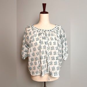 ZZ cotton blouse, 3/4 sleeve, floral pattern, blue and white